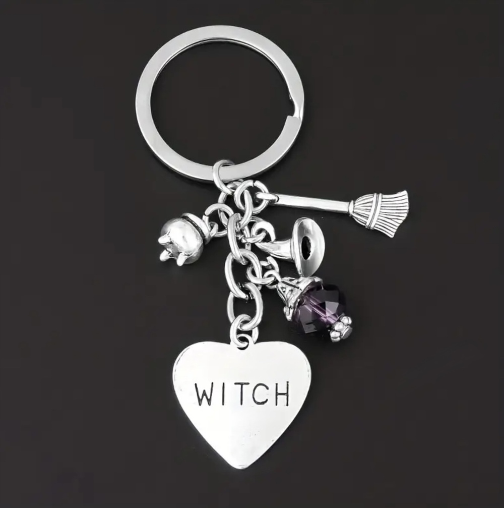 3/$25 Witch Heart Broom Hat Cauldron Stainless Steel Keychain NEW